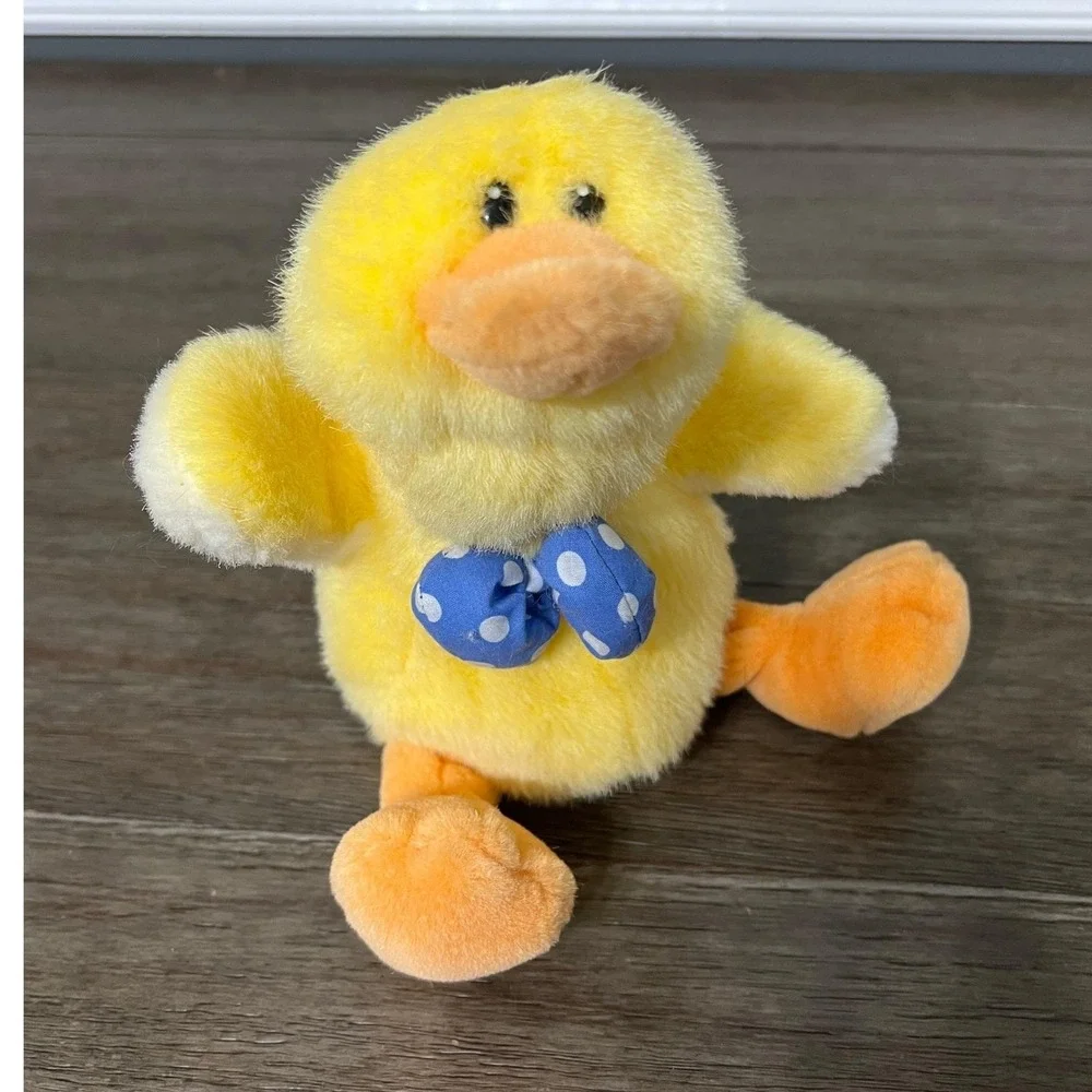 DINK Ross Berrie Yellow Duck Plush Blue Bow Tie Stuffed Animal Toy 8 inch